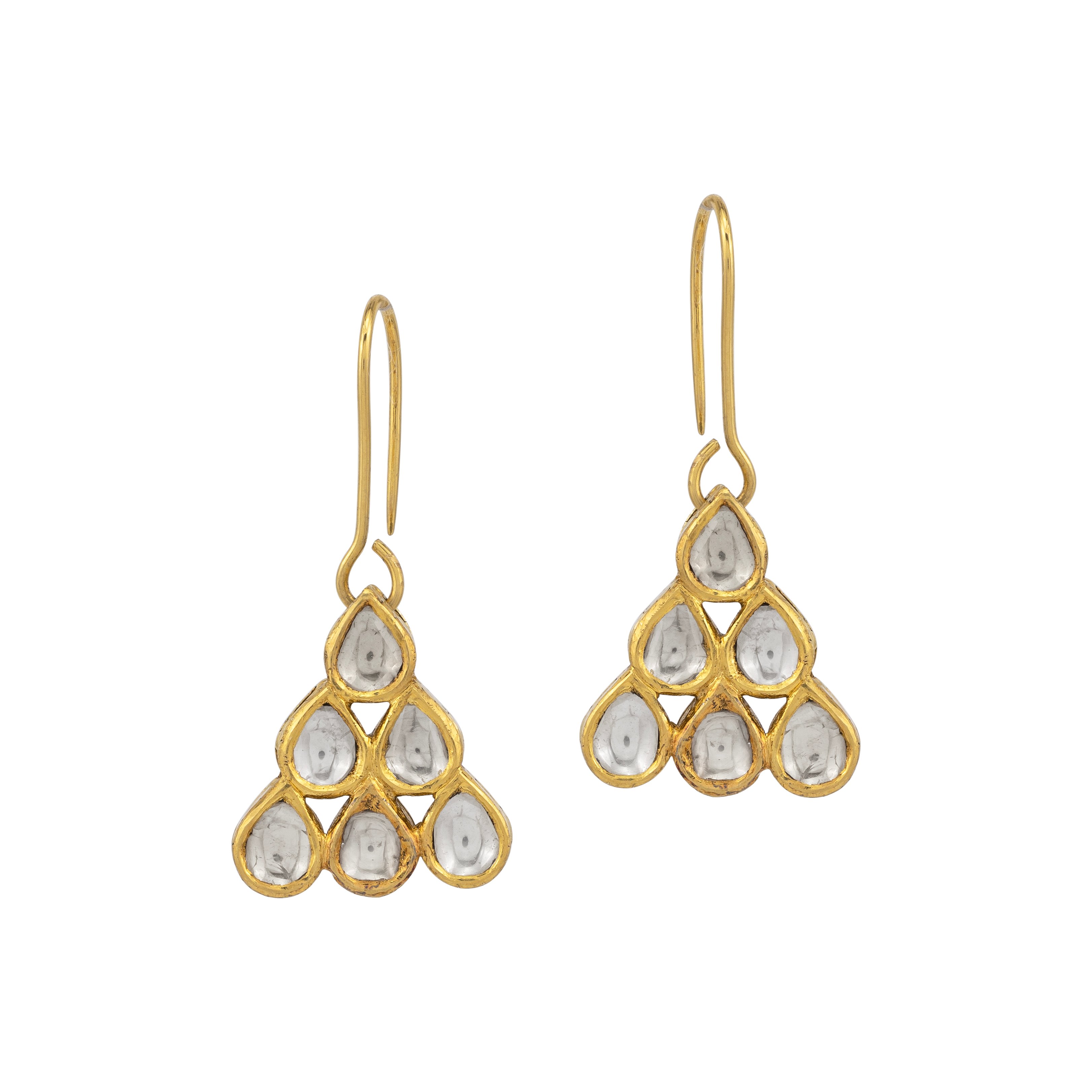 Polki Drop Triangular Earrings with Fish Hook